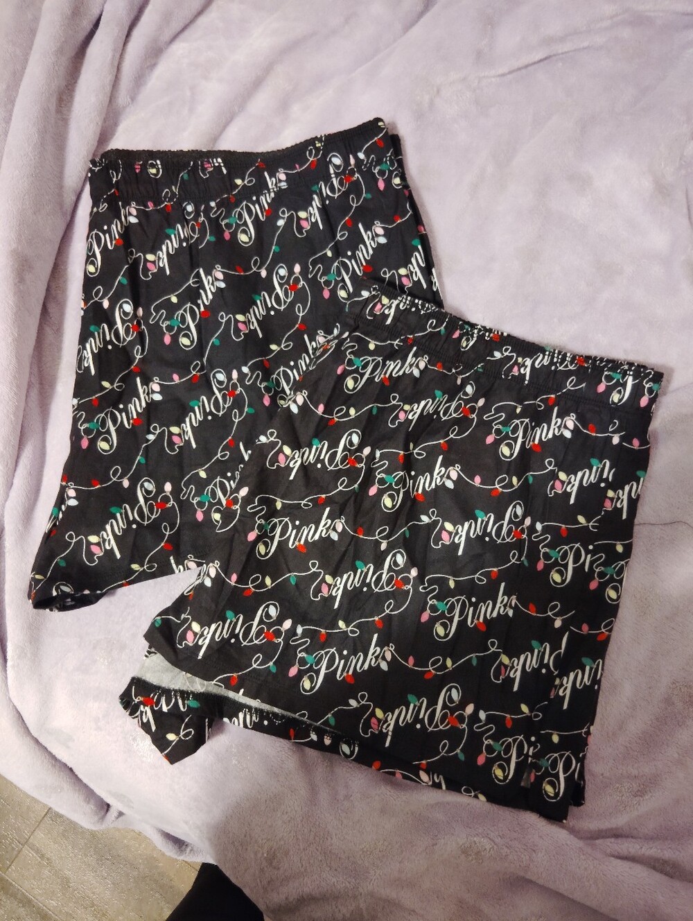 New 2 Pair Victoria's Secret PINK Black Xmas Lights Sleep Boxy Pajama Shorts XXL